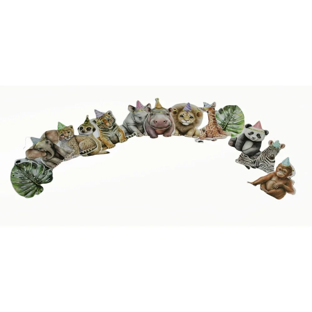 Safari Animal Banner 2Pc Wild One Baby Shower Birthday Nursery Decor Garland